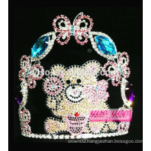 yiwu factory best design crystal butterfly with large bear tiara